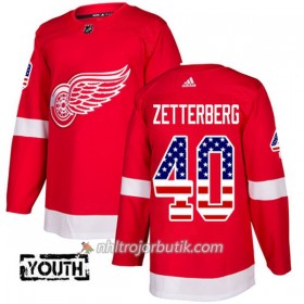 Barn Ishockey Detroit Red Wings Tröja Henrik Zetterberg 40 Adidas 2017-2018 Röd USA Flag Fashion Authentic